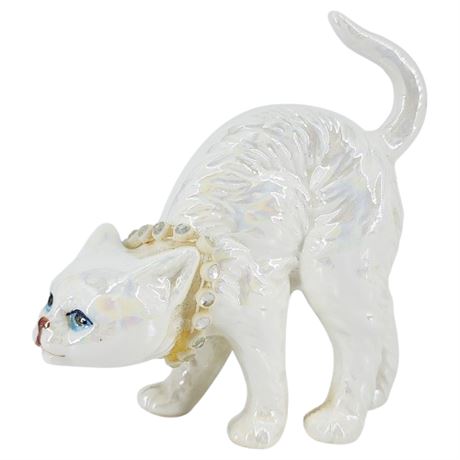 Vintage Lustre Glaze Scaredy Cat Figurine w/ Rhinestone Collar