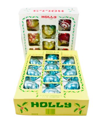 Vtg Holly Glass Bulbs - 2 Boxes