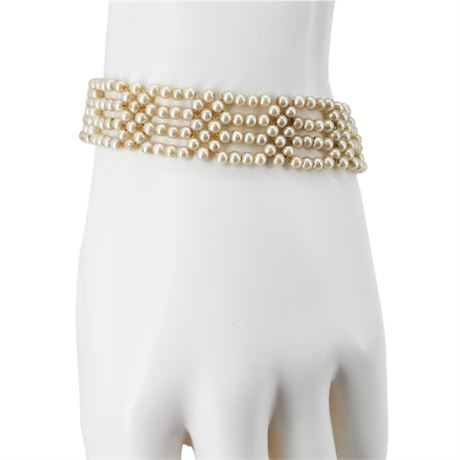 Vintage Woven Faux Pearl Bracelet w/ Sterling Silver Clasp