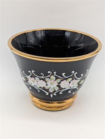 Velaska bela Crystal bowl black hand painted white+ 3D flowers gold trim