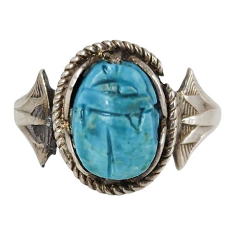 Vintage Sterling Silver Egyptian Scarab Ring, Sz 6.5