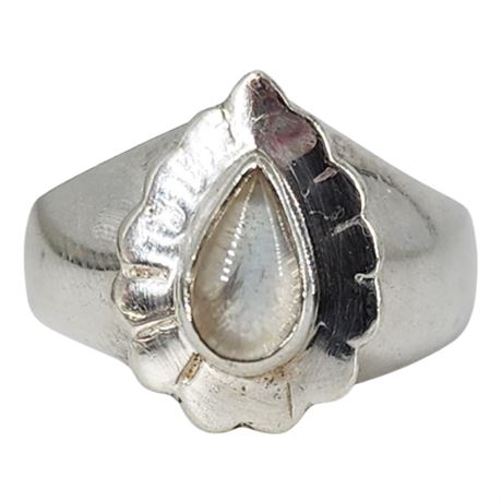 Vintage Sterling Silver Moonstone Teardrop Ring, Sz 7