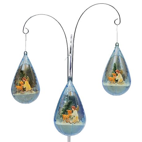 Vintage Jewel Brite Teardrop Angel & Deer Diorama Ornaments