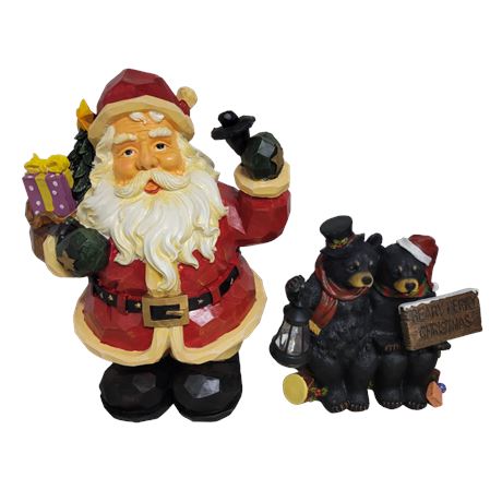 Santa Claus / Beary Merry Christmas Bears Statues