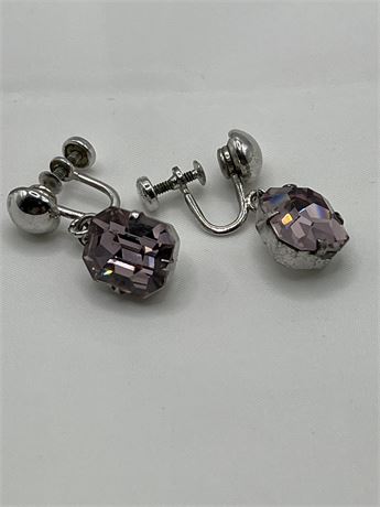 Diamente purple rhinestone dangle screw back earrings
