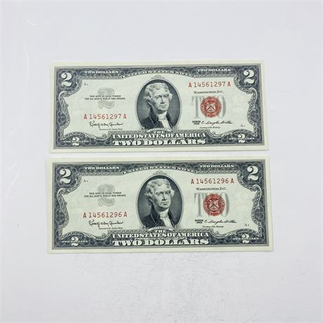 2 Consecutive 1963 $2 Bills