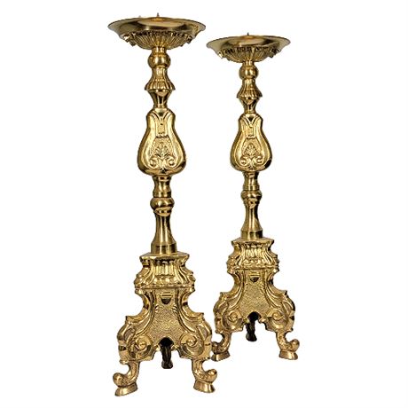 25 Inch Ornate Brass Altar/Paschal Candle Holders