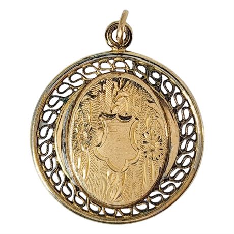 Vintage Gold Tone Engraved Pendant