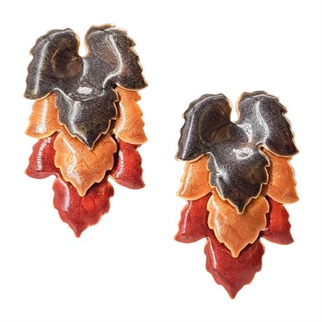 Vintage Gold Tone Enamel Maple Leaves Post Back Earrings