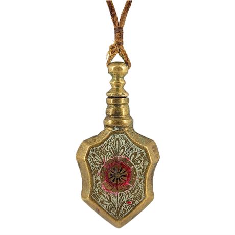 Vintage Enameled Brass Perfume Flacon Pendant Necklace w/ Filling Funnel