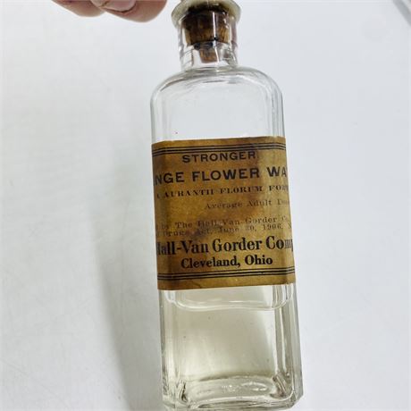Antique Hall Van Gorden Orange Flower Water Bottle w/ Paper Label