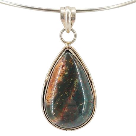 Vintage Silver Tone Bloodstone Pendant Necklace