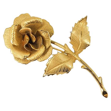 Vintage Gold Tone Dimensional Rose Brooch