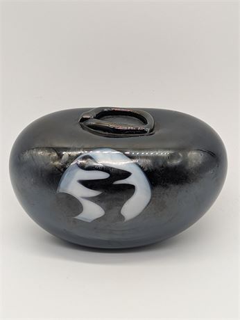 ART GLASS BLACK Iodized Hand Blown Modern Style Bud Vase Made USA
