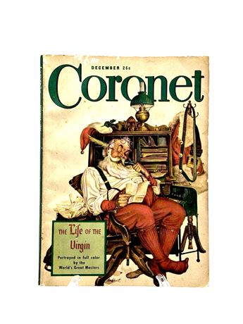 Vtg December 1947 Coronet Magazine - Santa Cover