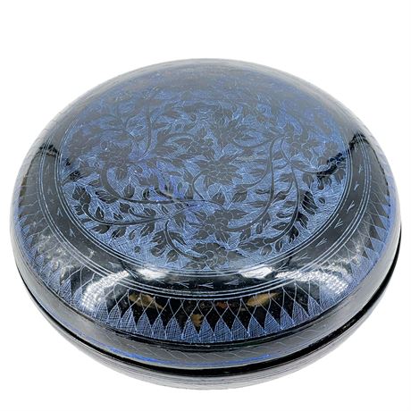 Vintage Thai Hand Carved Lacquerware Round Box