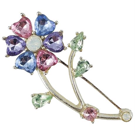 Vintage Rhinestone Flower Brooch