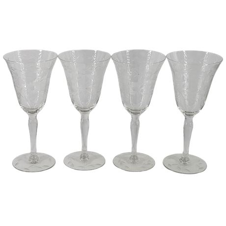 Cut and Etched Crystal Floral Set of 4 Dessert Wine Glasses