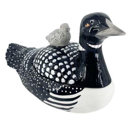 Ceramic Mother Loon with Chick Covered Tureen
