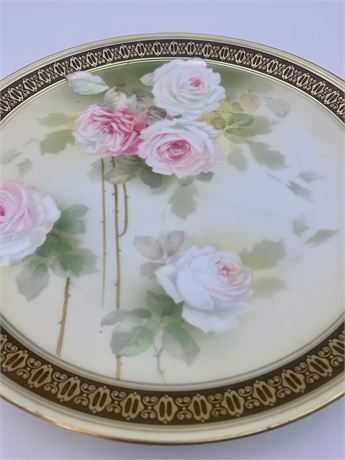 R&S Blush Pink Rose Antique German Cake Plate