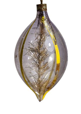Rare 4" Un-silvered teardrop with Tinsel Ornament
