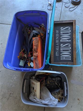 Lot Halloween Decorations w/storage containers