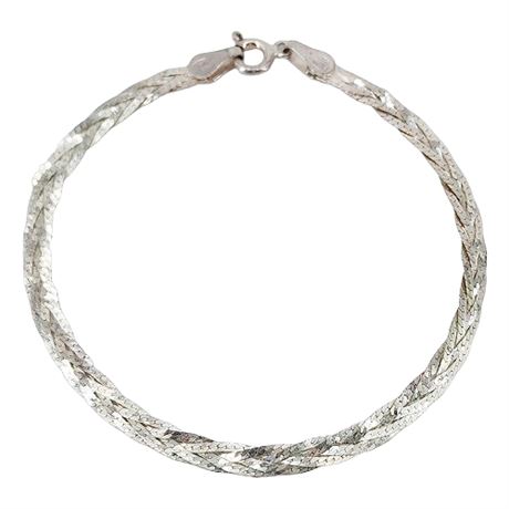 Vintage Sterling Silver Braided Herringbone Chain Bracelet