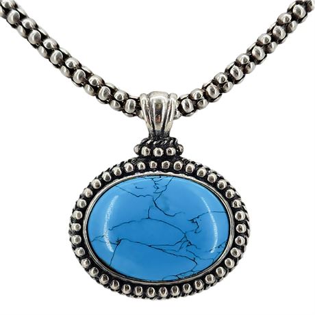 Vintage HAN Sterling Silver Popcorn Chain w/ Dyed Howlite Pendant