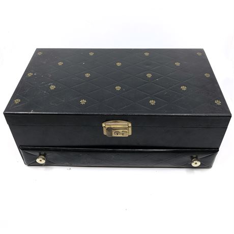 Vintage Black With Gold Fleur Dis Les Accents Jewelry Box