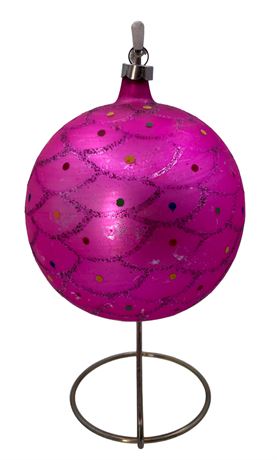 Large 4 1/4” Vintage Glitter Dragon Scale Magenta Glass Tree Ornament