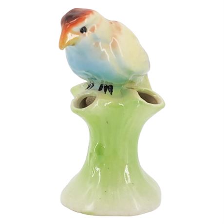 Vintage 40s Czech Ceramic Bird On Branch 3-Hole Bud Vase