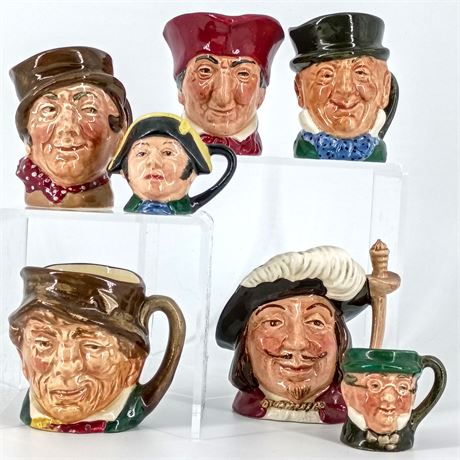 Lot of 7 Royal Doulton Character Jugs – Assorted Mini & Small Sizes