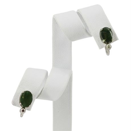 Vintage STAR-ART Sterling Silver Nephrite Jade Screwback Earrings