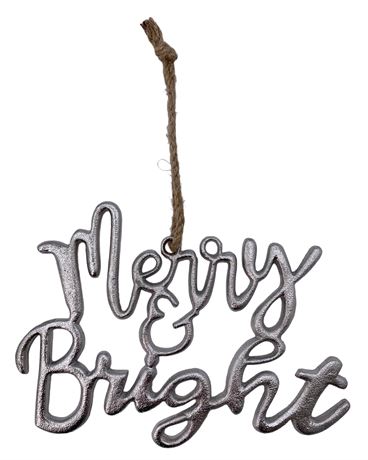 4 Silver Openwork Metal Merry & Bright Holiday Decoration