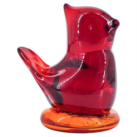 Vintage LEO WARD UV Reactive Amberina Glass Cardinal Figurine