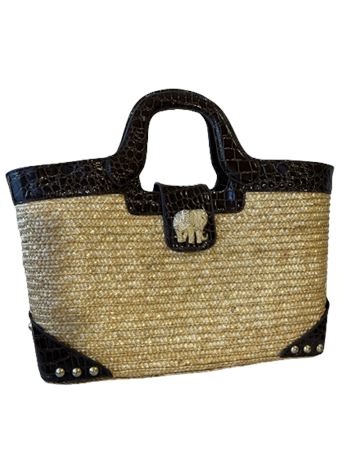 LILY PULITZER Tote Gold Straw & Embossed Leather
