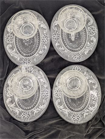8 pc Indiana Glass Tiara Sandwich pattern snack plate and cup set