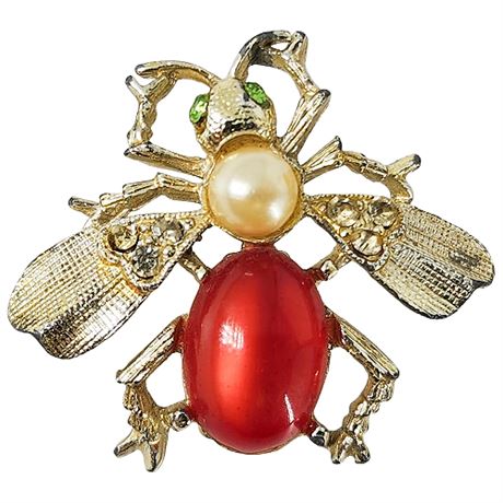 Vintage Jelly Belly & Rhinestone Insect Brooch