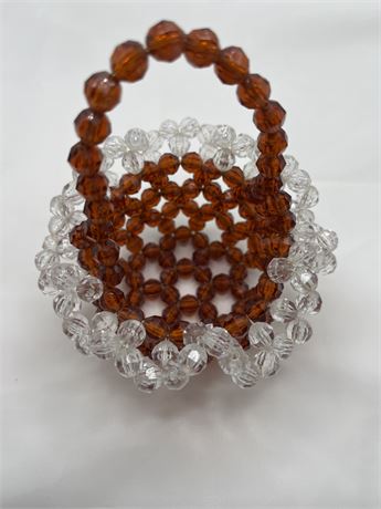 Safety pin, orange and white beaded basket
