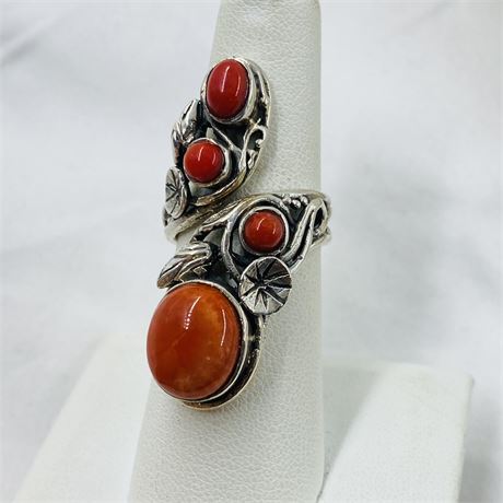 10g Sterling Coral Wrap Ring Size 8