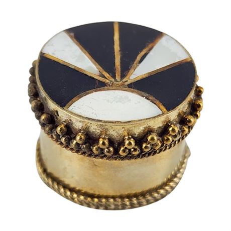 Vintage Inlaid Brass Mini Trinket Box