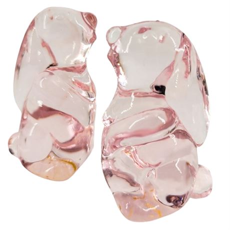 Vintage Pair Pink Viking Art Glass Rabbits