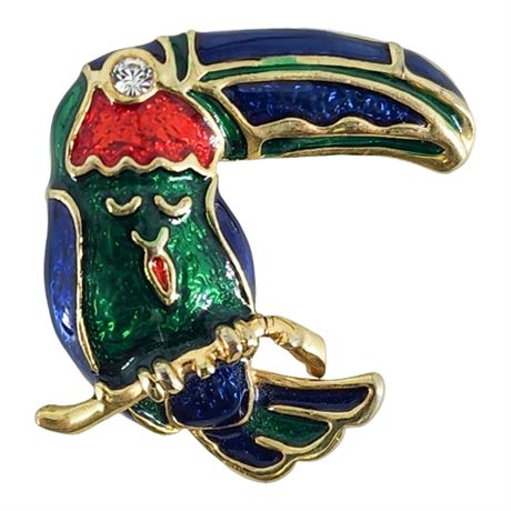 Vintage Enamel & Rhinestone Toucan Brooch