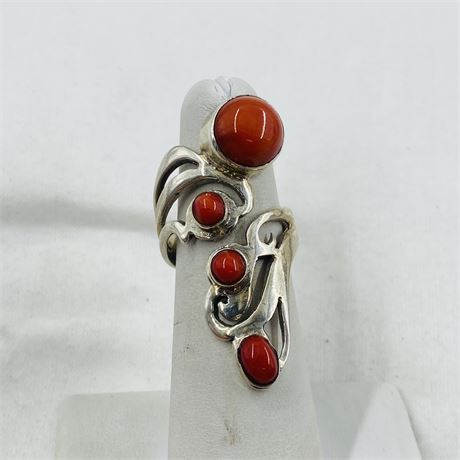 8g Coral Sterling Wrap Ring Size 5.5