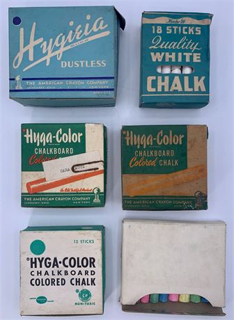 6 Boxes Art Deco era American & Southern Crayon Co. Chalk, Sandusky Oh