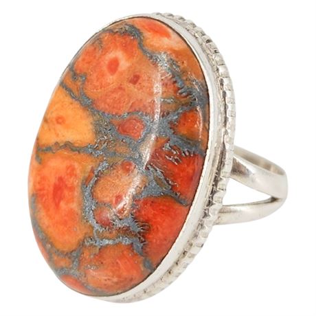 Sterling Silver Orange Brecciated Jasper Ring, Sz 8