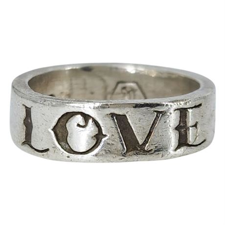 PNUT Jewelry Sterling Silver Tattoo Font "LOVE" Band Ring, Sz 7