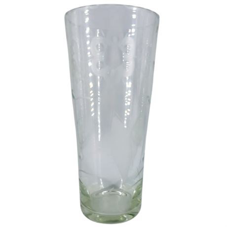 Vintage Clear Glass Etched Flowers and Leaves Vase