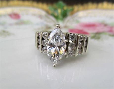 925 Sterling Silver Marquise CZ Cocktail Ring Sz 9.25 Big Bling!