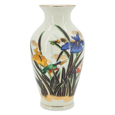 Vintage Toyo Japan Kingfisher & Irises Vase